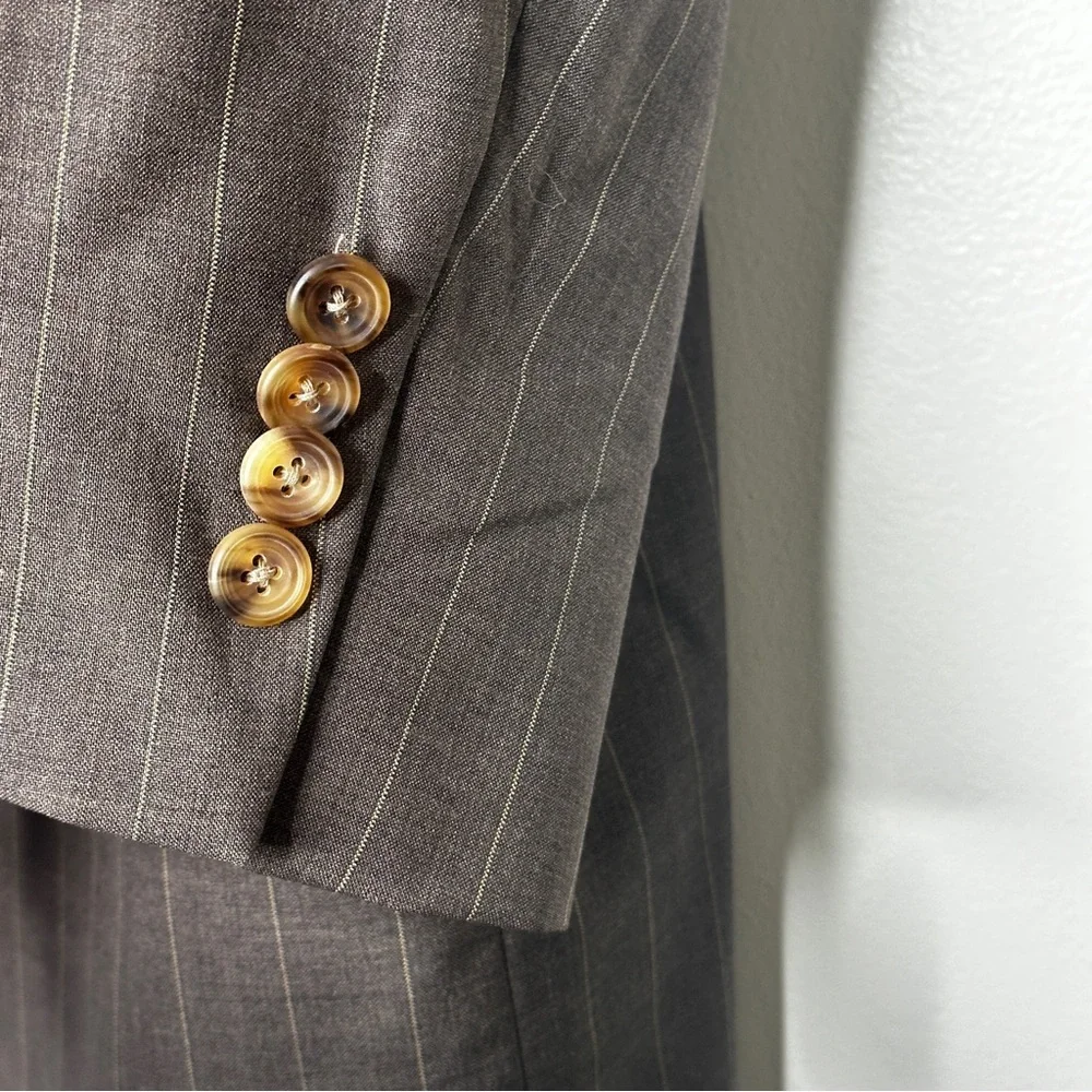 Vintage Paul Stuart Suit Set Blazer and Pants Brown Pin Striped Rolled‎ Pants